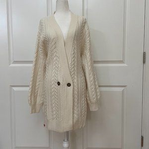 White Wool Cashmere Oversized Cable Cardigan from Naadam